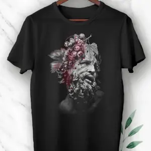 Mitoloji Şarap Tanrısı Dionysos Baskılı Siyah Unısex Tişört