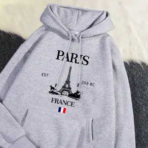 Moda bayan Hoodies Paris fransa eyfel kulesi baskı kazak cep yumuşak sıcak nefes kazak sonbah