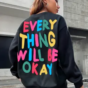 Moda Bayan Kazak Her Şey Tamam Olacak Mektup Baskılı Kazak Gevşek Sıcak Bisiklet Yaka Kapüşon