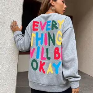 Moda Bayan Kazak Her Şey Tamam Olacak Mektup Baskılı Kazak Gevşek Sıcak Bisiklet Yaka Kapüşon