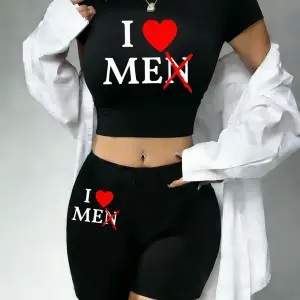 Moda Erkekleri Sevmiyorum Baskılı Babby TeeTişört ve Şort Kadın İki Parça Takım Üstler Pantolonla