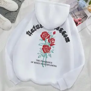 Moda Kadın Kapüşonlular Vintage Harfler ve Çiçekler Baskılı Tişörtü Bahar Bisiklet Yaka Kazak