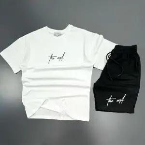 MODARİCH The End Beyaz T-shirt Siyah Penye Şort - Şort Tişört Alt Üst Takım Baskılı Oversize