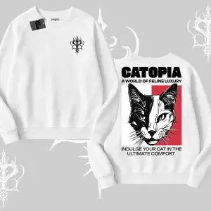 Modern Kedi Temalı Arka Baskılı Biskilet Sweatshirt