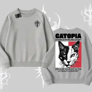Modern Kedi Temalı Arka Baskılı Biskilet Sweatshirt