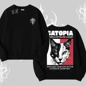 Modern Kedi Temalı Arka Baskılı Biskilet Sweatshirt