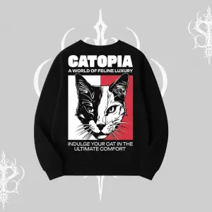 Modern Kedi Temalı Arka Baskılı Biskilet Sweatshirt