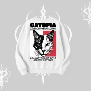 Modern Kedi Temalı Arka Baskılı Biskilet Sweatshirt