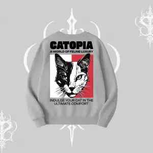 Modern Kedi Temalı Arka Baskılı Biskilet Sweatshirt