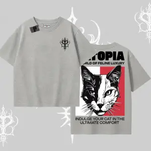 Modern Kedi Temalı Arka Baskılı Oversize Tshirt