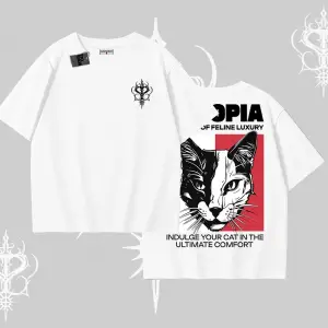 Modern Kedi Temalı Arka Baskılı Oversize Tshirt