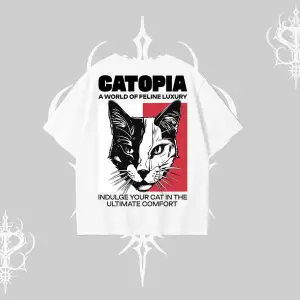 Modern Kedi Temalı Arka Baskılı Oversize Tshirt