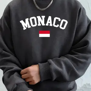 Monaco Bayrağı Baskılı Erkek Kapüşonlu Sweatshirtleri Sonbahar Kış Polar Sıcak Sweatshirtler