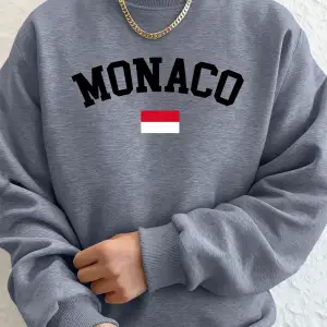 Monaco Bayrağı Baskılı Erkek Kapüşonlu Sweatshirtleri Sonbahar Kış Polar Sıcak Sweatshirtler