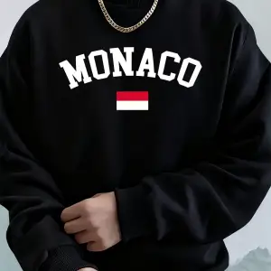 Monaco Bayrağı Baskılı Erkek Kapüşonlu Sweatshirtleri Sonbahar Kış Polar Sıcak Sweatshirtler