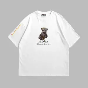 Money Hand Baskılı Oversize Unisex Beyaz