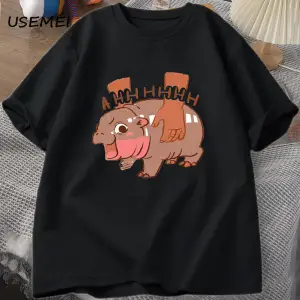 Moo Deng Meme T Shirt komik I Love Moo Deng TeeHippo sevgilisi T-shirt pamuk kısa kol 2980