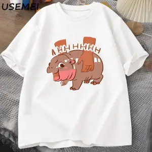 Moo Deng Meme T Shirt komik I Love Moo Deng TeeHippo sevgilisi T-shirt pamuk kısa kol 2980