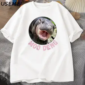 Moo Deng T shirt erkekler kadınlar için pamuk kısa kollu tişört rahat O boyun tayland Moo Moo 3043