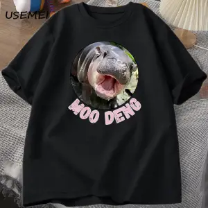 Moo Deng T shirt erkekler kadınlar için pamuk kısa kollu tişört rahat O boyun tayland Moo Moo 3043