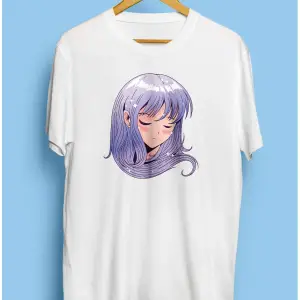 Mor Saçlı Lila Genç Kız Tasarım Baskılı Unisex Tişört