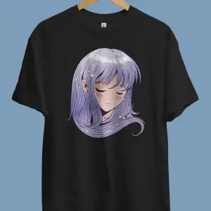 Mor Saçlı Lila Genç Kız Tasarım Baskılı Unisex Tişört