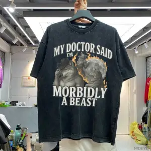 Morbidly A Beast Werewolf Meme Alpha Nideyif Büyük Boy T-shirt %100 Pamuk Vintage Yıkanmış T-
