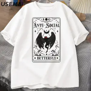 Mothman Tarot kartı kelebek T-shirt adam Vintage pamuk kısa kollu T Shirt Streetwear rahat yu 2890