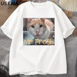 Mr Fresh Meme T Shirt Turuncu Kedi Yeme T-shirt Yan Göz Komik Meme Kedi Kameraya Bakan Gıda T 3042