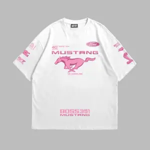 Mstng Racing Baskılı Oversize Unisex Beyaz