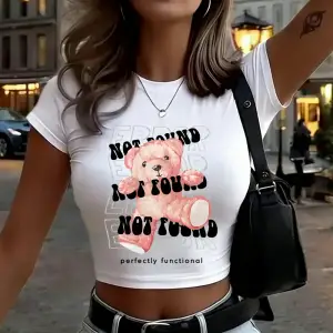 Mükemmel Çalışır Durumda Ayı Baskıları Kadın Kırpma Üstleri Yaz Yumuşak Yüksek Elastik Tişört