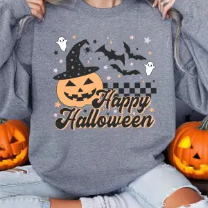 Mutlu Cadılar Bayramı Baskı Tişörtü Kadın Kış Polar Sıcak Hoodies Crewneck Gevşek Kazak Temel