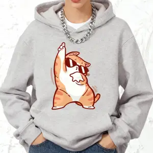 Mutlu Dans Eden Kedi Baskılı Kapüşonlu Üstler Pamuklu Kadın Kışlık Polar Sıcak Sweatshirt Koş