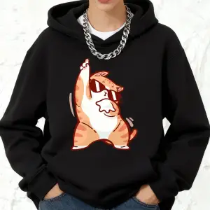 Mutlu Dans Eden Kedi Baskılı Kapüşonlu Üstler Pamuklu Kadın Kışlık Polar Sıcak Sweatshirt Koş
