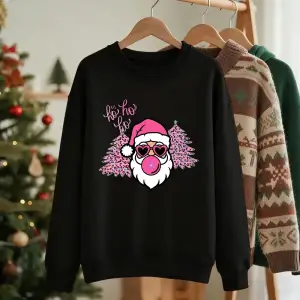 Mutlu Noel Ağacı Noel Baba Baskılar Kazak Kadın Kış Polar Sıcak Kapüşonlular Crewneck Gevşek
