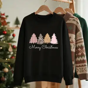 Mutlu Noeller Leopar Ağacı Baskılı Sweatshirt Kadınlar Yuvarlak Yaka Sportif Kapüşonlu Bol Po