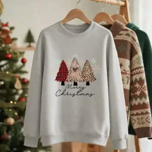 Mutlu Noeller Leopar Ekose Ağaçlar Baskılar Tişörtü Kadın Kış Polar Hoodie Bisiklet Yaka Gevş