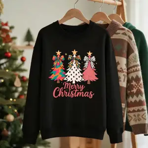 Mutlu Noeller Renkli Yay Ağaçlar Baskılar Kazak Kadın Crewneck Rahat Hoodie Gevşek Polar Sıca