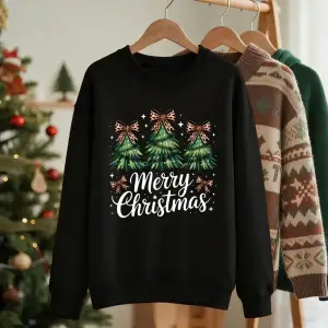 Mutlu Noeller Yay Ağaçları Baskılı Tişörtü Kadın Gevşek Temel Hoodie Polar Sıcak Bisiklet Yak