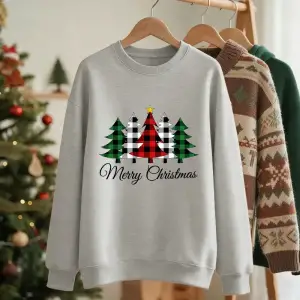 Mutlu Noeller Yıldız Izgara Ağacı Baskılı Tişörtü Bayan Bisiklet Yaka Temel Kapüşonlular Gevş