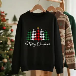 Mutlu Noeller Yıldız Izgara Ağacı Baskılı Tişörtü Bayan Bisiklet Yaka Temel Kapüşonlular Gevş