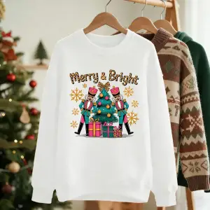 Mutlu Parlak Noel Hediyeleri Baskılar Kazak Kadın Kış Polar Sıcak Kapüşonlular Bisiklet Yaka