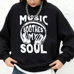 Müzik Ruhumu Yatıştırır Baskılı Kadın Sweatshirt Kışlık Sıcak Koşu Kapüşonlu Üstü Günlük Bol