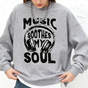 Müzik Ruhumu Yatıştırır Baskılı Kadın Sweatshirt Kışlık Sıcak Koşu Kapüşonlu Üstü Günlük Bol