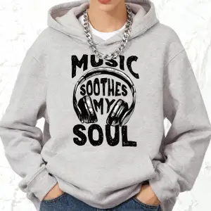 Müzik Ruhumu Yatıştırır Baskılı Pamuklu Kapüşonlu Üst Kadın Kışlık Polar Sıcak Kazak Cepli Jo