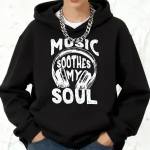 Müzik Ruhumu Yatıştırır Baskılı Pamuklu Kapüşonlu Üst Kadın Kışlık Polar Sıcak Kazak Cepli Jo