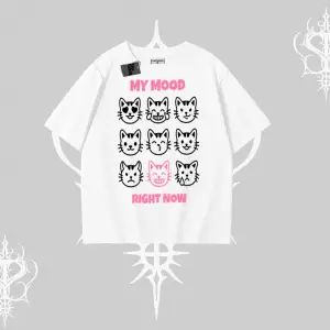 My Mood Right Now Yazılı Sevimli Kedi Oversize Tshirt