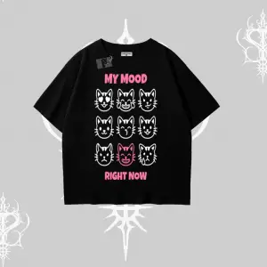 My Mood Right Now Yazılı Sevimli Kedi Oversize Tshirt