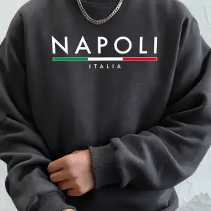 Napoli İtalya Mektup Desenli Moda Kapüşonlu Üst Erkekler Sonbahar Polar Kapşonlu Kazak Rahat