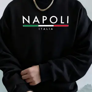 Napoli İtalya Mektup Desenli Moda Kapüşonlu Üst Erkekler Sonbahar Polar Kapşonlu Kazak Rahat